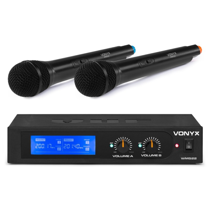 WM522 Set de 2 microfoane fara fir VHF, geanta de transport inclusa, Vonyx