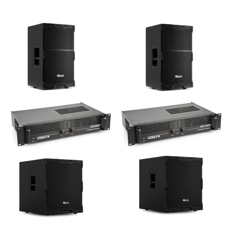 Sistem de sonorizare club 1700W RMS (2x boxe pasive, 2x subwoofere, 1x amplificator 2x750W, 1x amplificator 2x1000W)