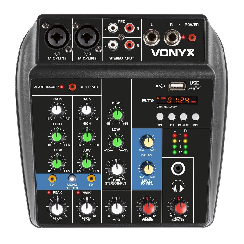 VMM100 Mixer audio cu 3 canale, USB/Bluetooth, Vonyx