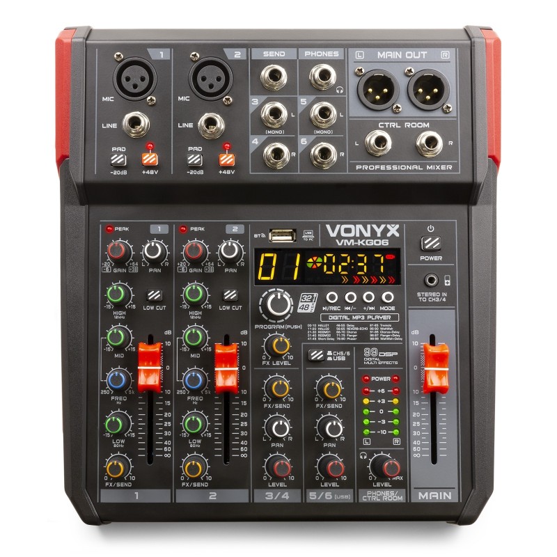 VM-KG06 Mixer audio cu 6 canale, Bluetooth/DSP/USB, Vonyx
